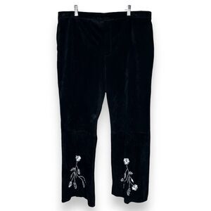 JL Studio Black Suede Leather Floral Embroidered Pants Lined Women Plus Size 20W